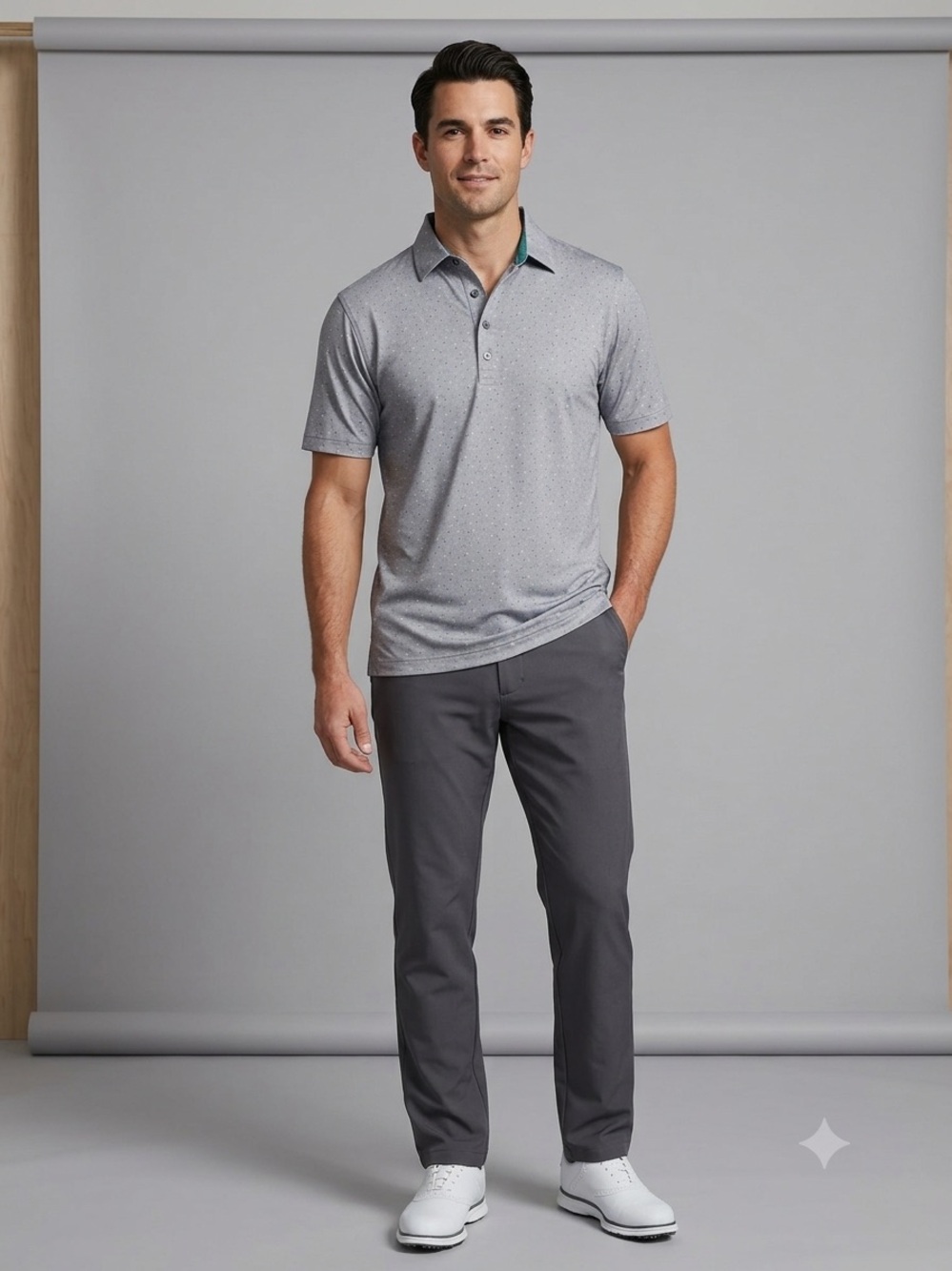 FootJoy ProDry Men's Medium Golf Polo Shirt Gray Confetti Geometric Short Sleeve
